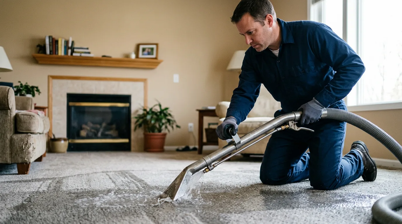 Water damage restoration technician working near Bakersfield, MO
